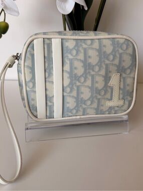 Christian Dior Oblique Canvas Wristlet Pouch Blue Vintage Authentic ✨🌷